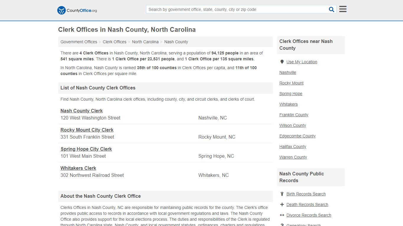 Clerk Offices - Nash County, NC (County & Court Records)